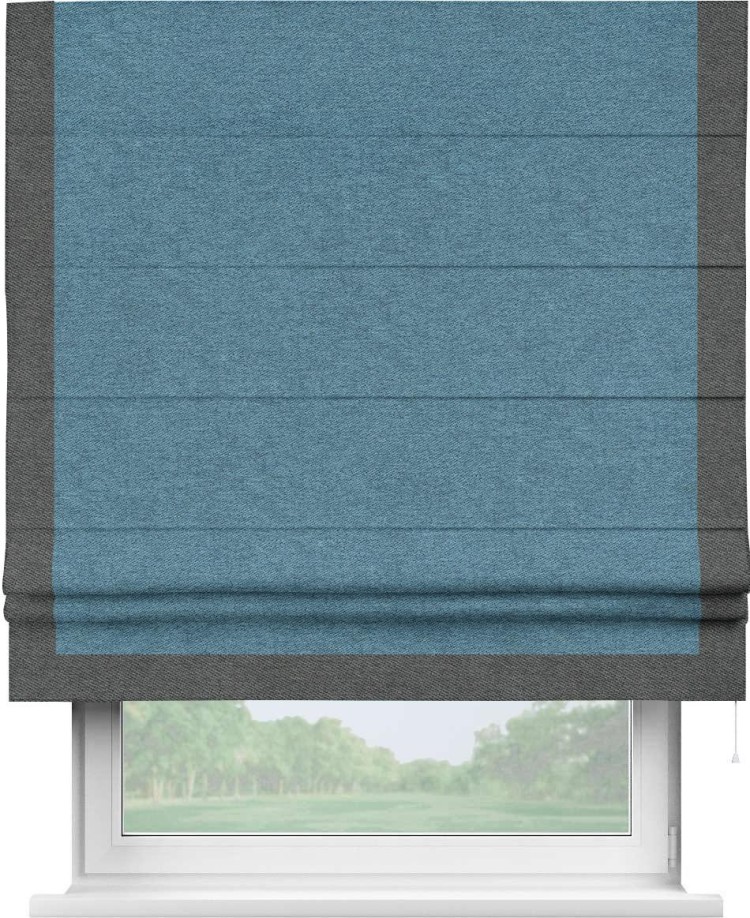 Римская штора «Кортин» с кантом Виктория, для проема, ткань твид блэкаут, светло-синий